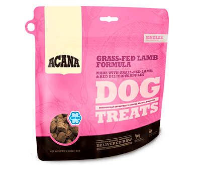 With grass fed lamb & red delicious apples single-source dog treats